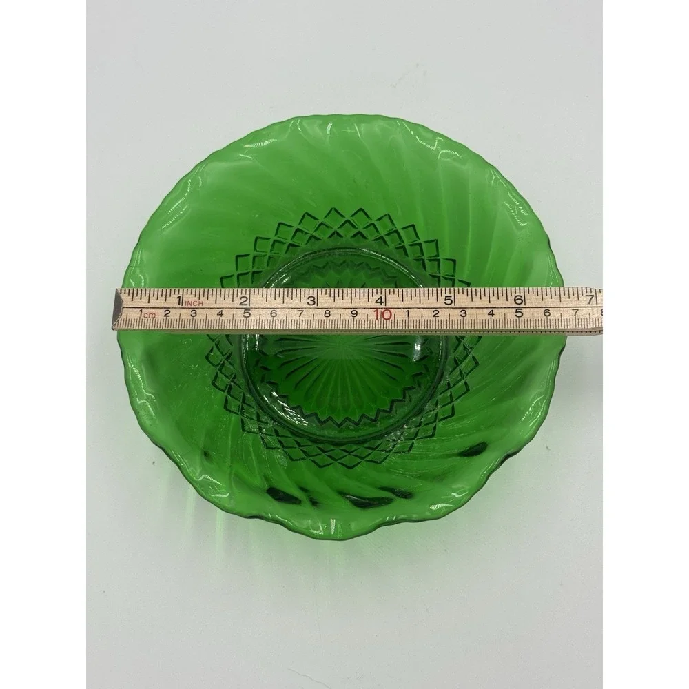 Vintage Anchor Hocking Forest Green Glass Bowl in Diamond Swirl Pattern